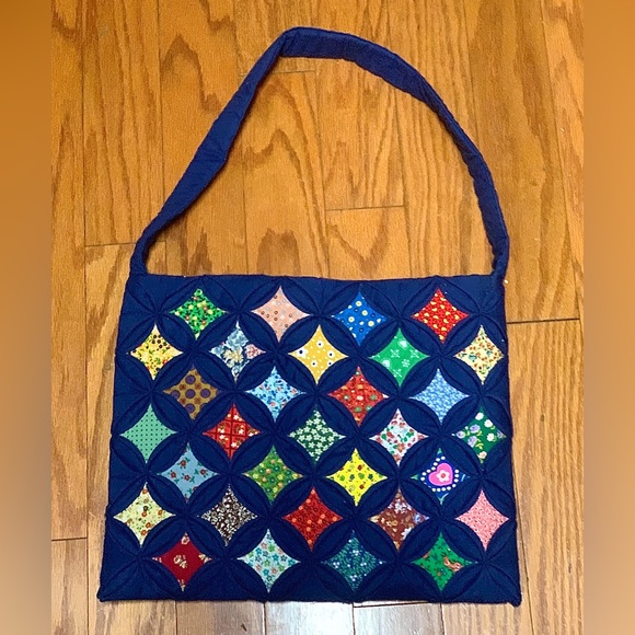 Early 1970s Vintage Artisan Hand Crafted Multi Pattern Tote Bag - Picture 3 of 16